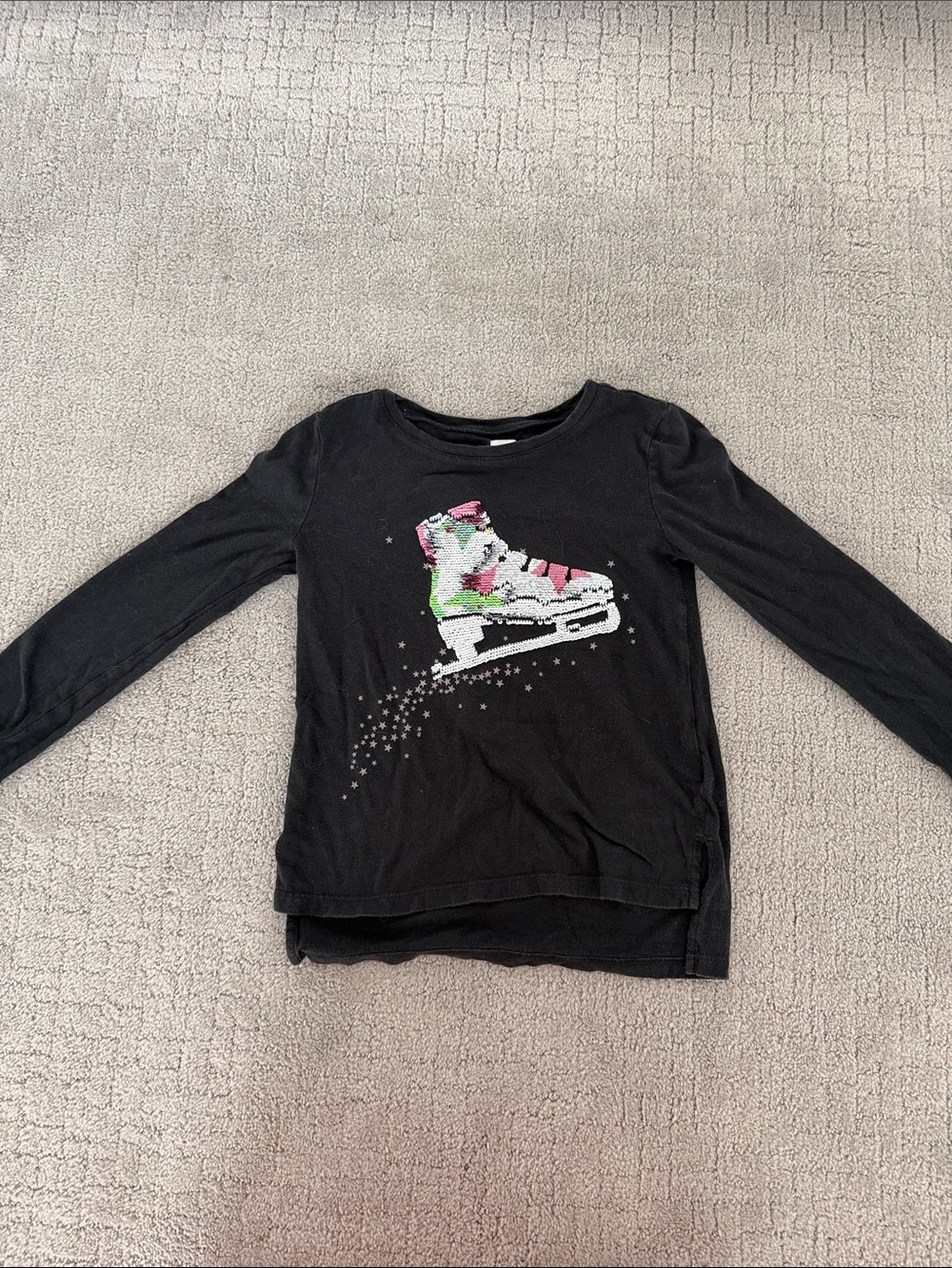 Gap Girls' Black Long-Sleeve Top with Sequin flipee Ice Skate